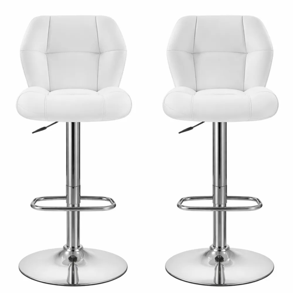 Coppia di Sgabelli da Bar Regolabili in Similpelle con Schienale e Poggiapiedi-Isabohaus