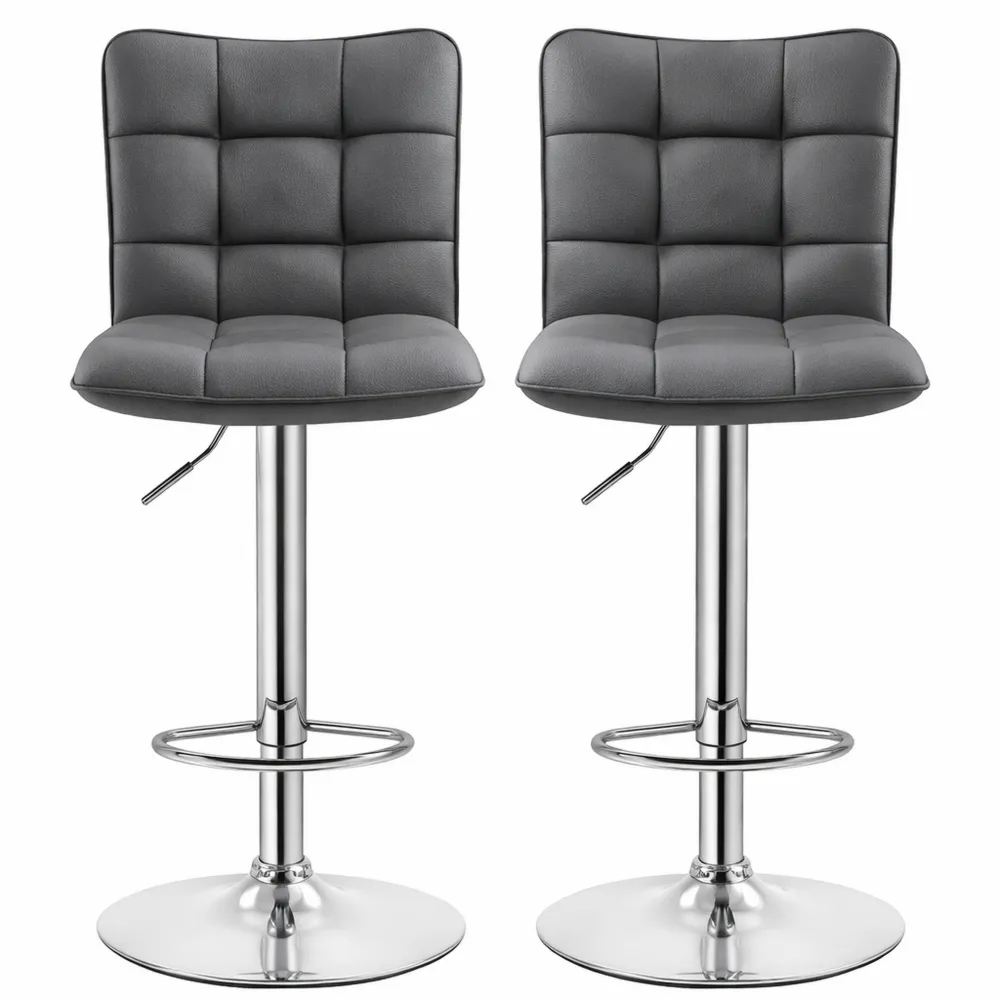 Set di sgabelli da bar regolabili in similpelle con schienale girevole e altezza variabile-Isabohaus