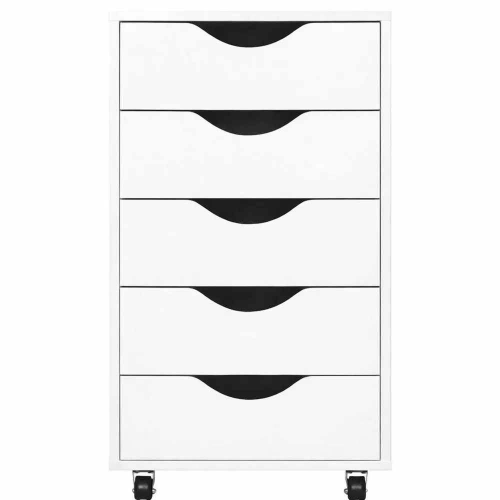 Cassettiera su Ruote con 5 cassetti, Mobiletto da Scrivania, Bianco-Isabohaus
