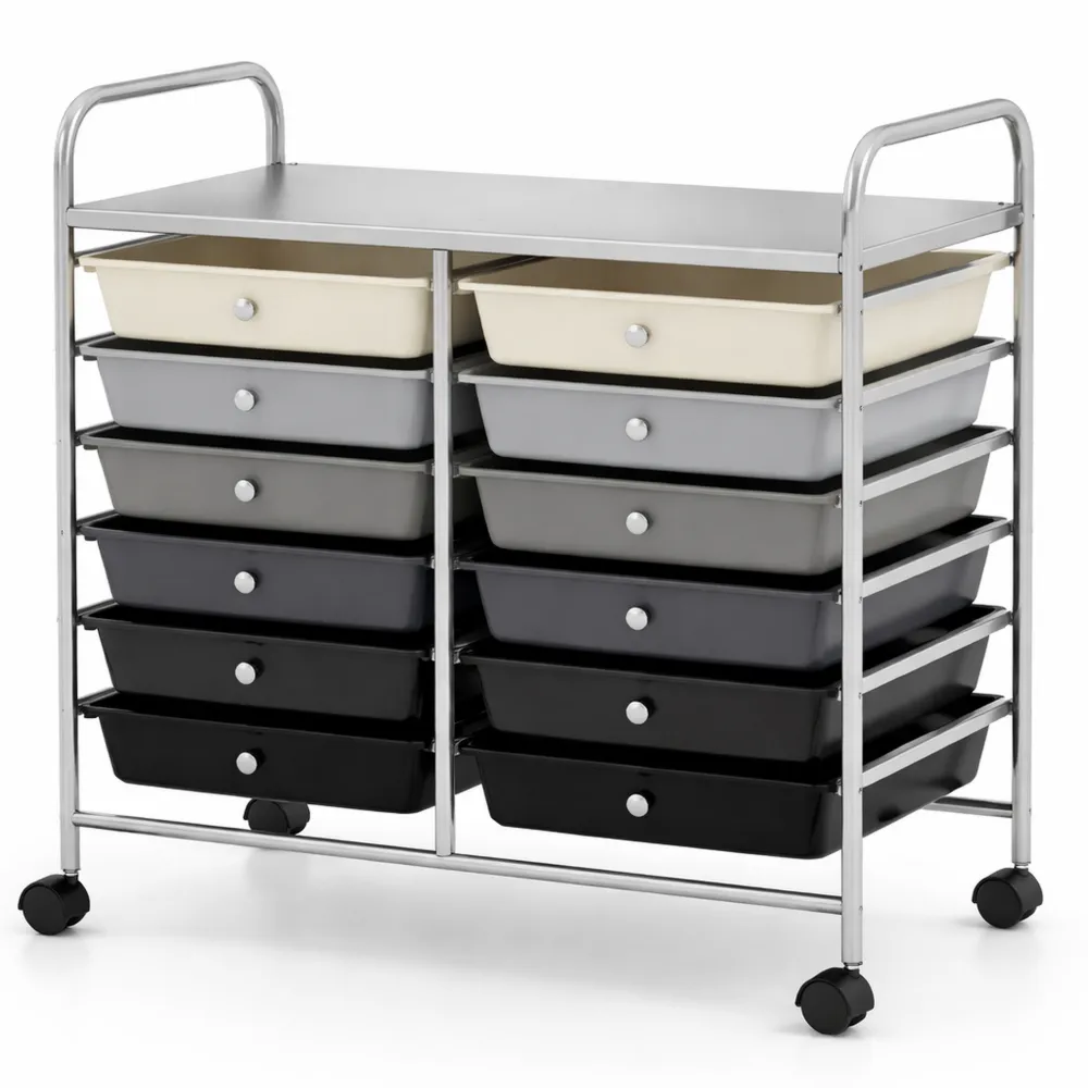 Carrello di Stoccaggio con 12 Cassetti e Ruote Bloccabili-Isabohaus