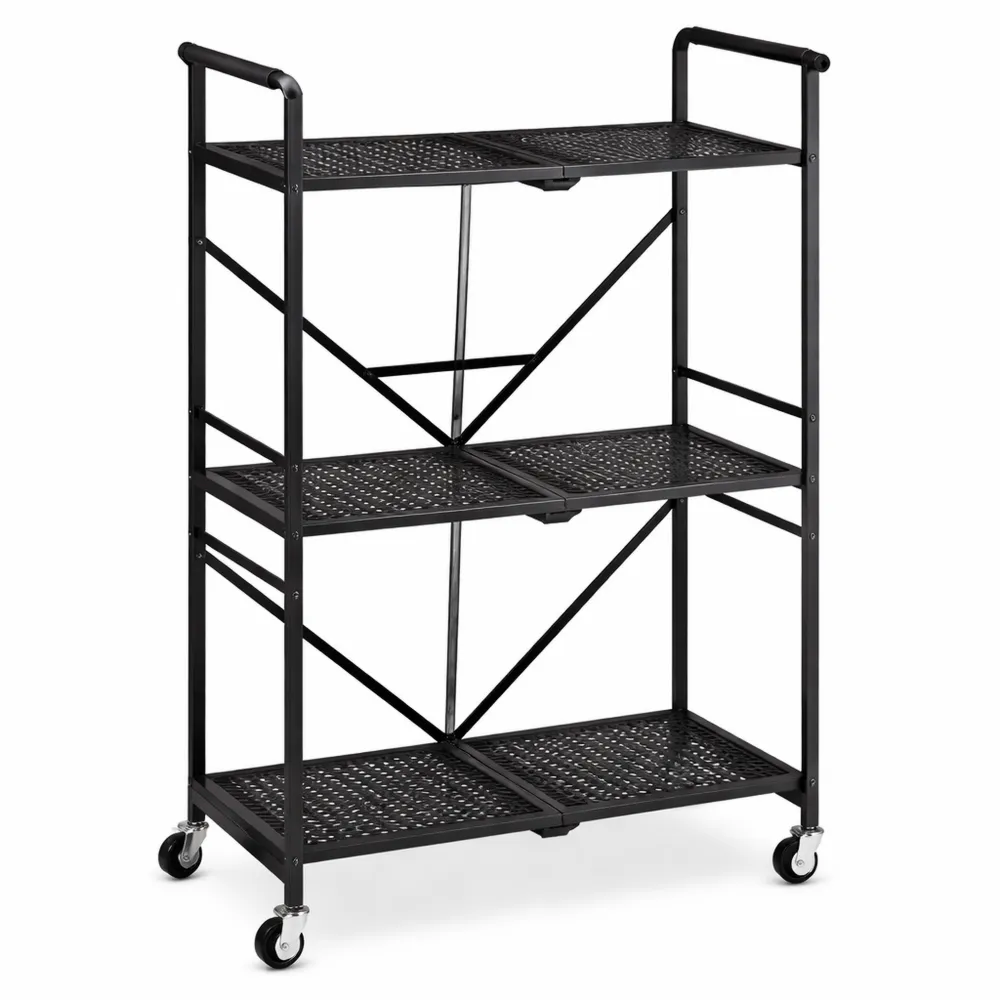 Carrello Pieghevole a 3 Ripiani con Ruote per Casa e Ufficio-Isabohaus