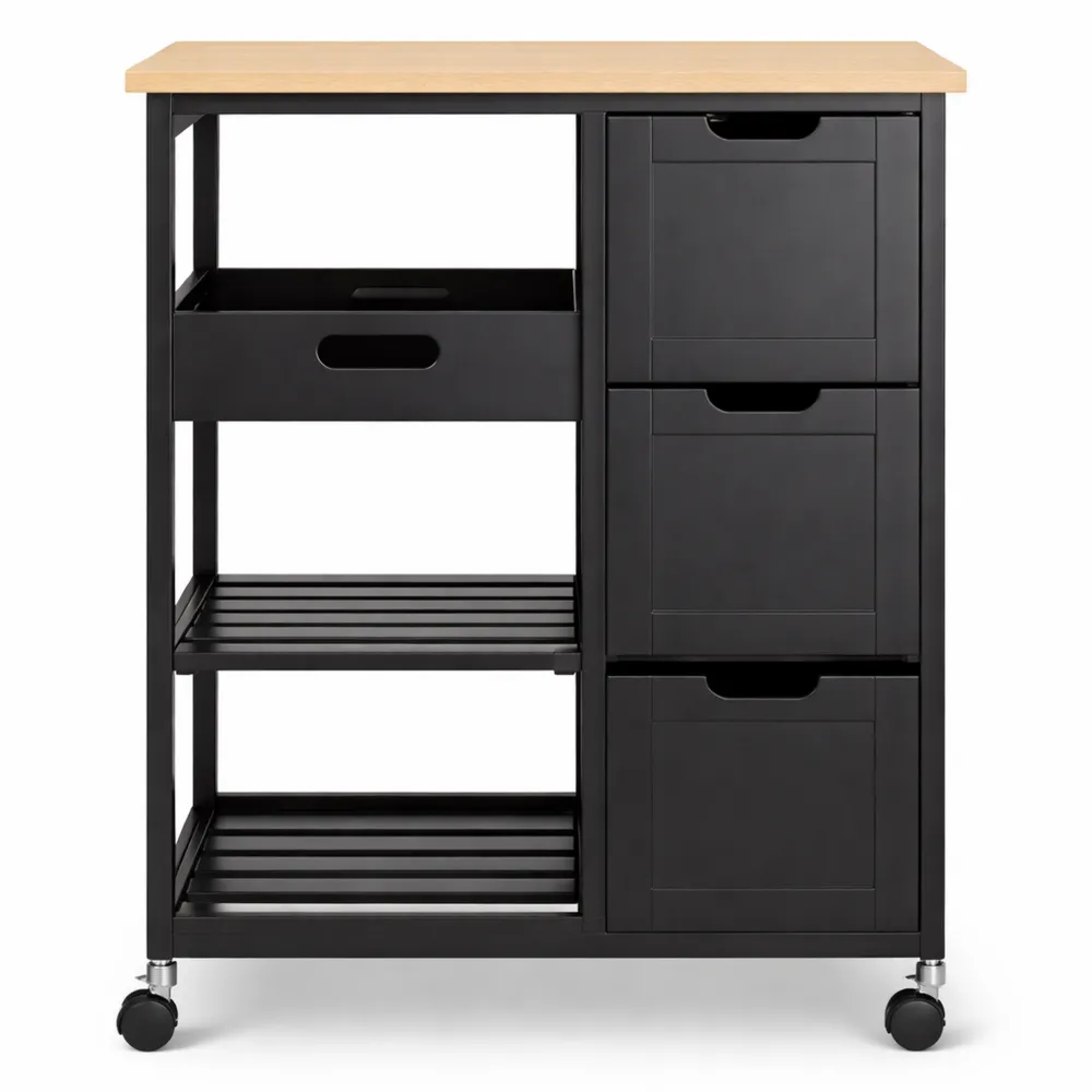 Carrello cucina con cassetti e cestino, mobiletto salvaspazio con ruote girevoli-Isabohaus