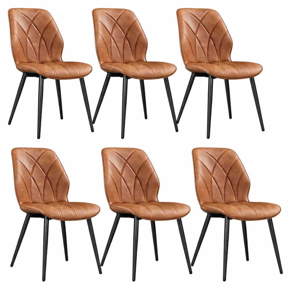 Set 6 Sedie Moderne in Ecopelle con Schienale Ergonomico e Gambe in Metallo, Portata 136 kg, Marrone-Isabohaus