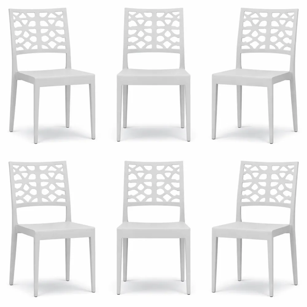 Set di 6 sedie impilabili in polipropilene idrorepellente per interni ed esterni-Isabohaus