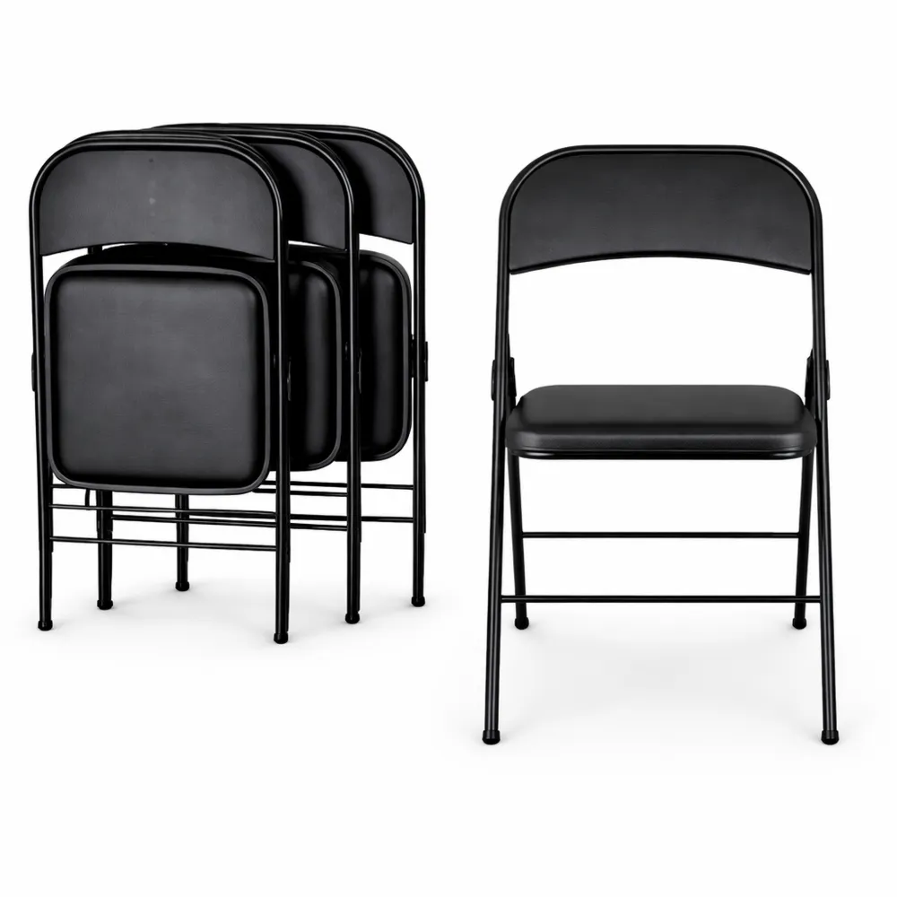 Set di 4 sedie pieghevoli in metallo e ecopelle imbottita ergonomica-Isabohaus