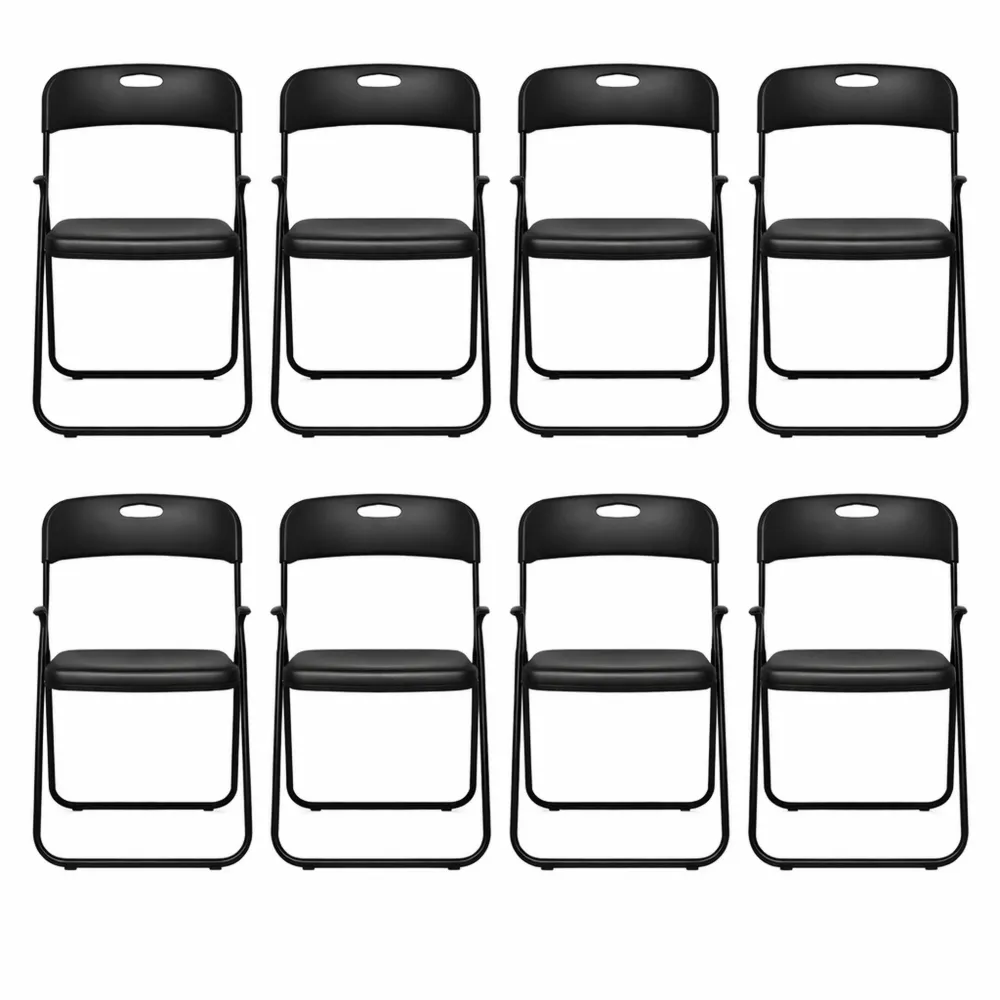 Sedia pieghevole in acciaio e PVC, seduta salvaspazio con maniglia, ideale per cucina e soggiorno, Nero-Isabohaus