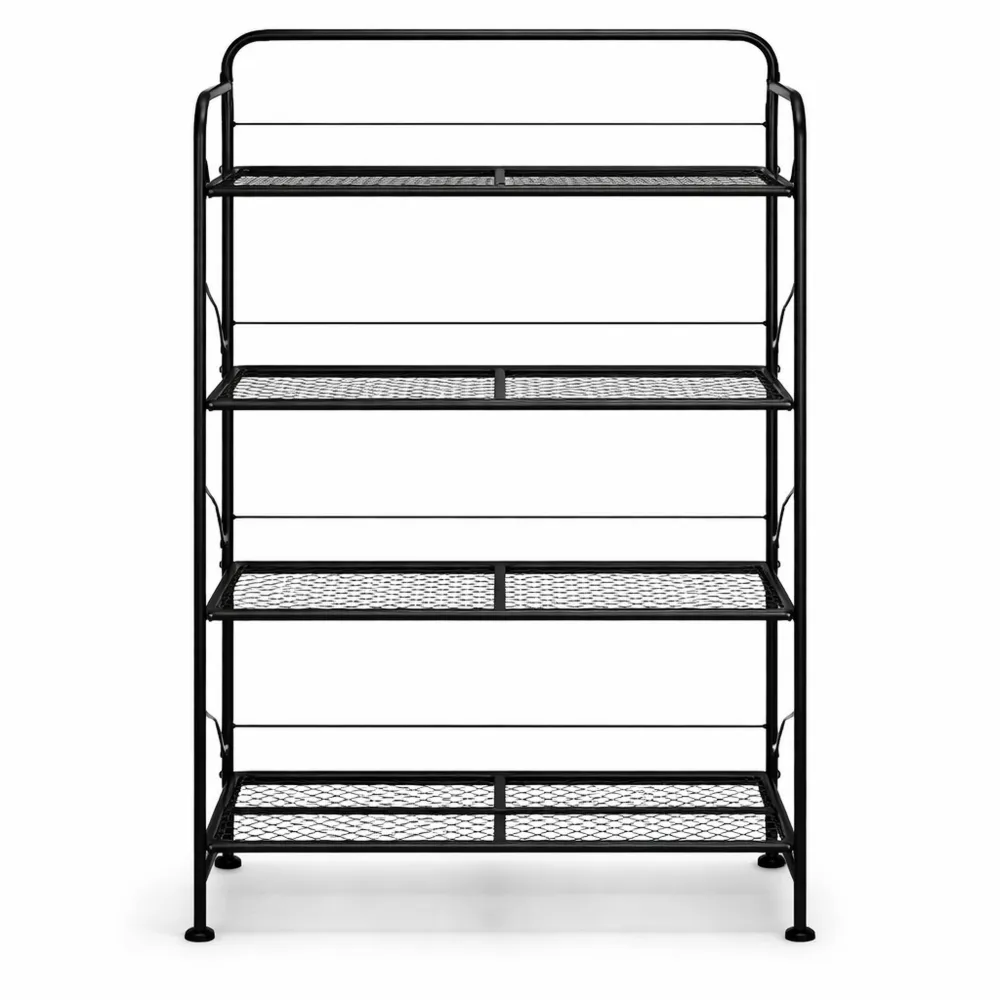 Porta Piante a 4 Ripiani Pieghevole in Metallo con Ripiano e Piedini Regolabili-Isabohaus