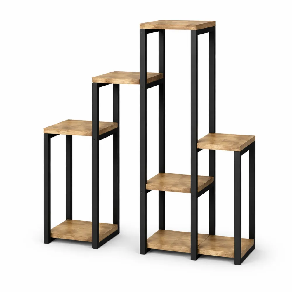 Scaffale Portapiante a 6 Ripiani per Oggetti Decorativi - Nero Legno-Isabohaus