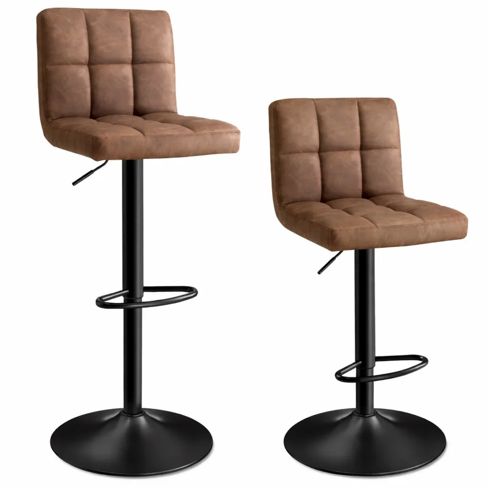 Set di 2 sgabelli da bar regolabili in altezza con rivestimento in PU, sedie girevoli con schienale e poggiapiedi, adatti per cucina e sala da pranzo-Yorenest