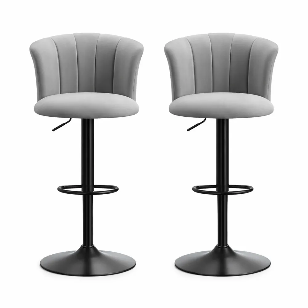 Coppia di Sgabelli da Bar in Velluto con Poggiapiedi, Regolabili e Girevoli a 360° in Grigio-Yorenest