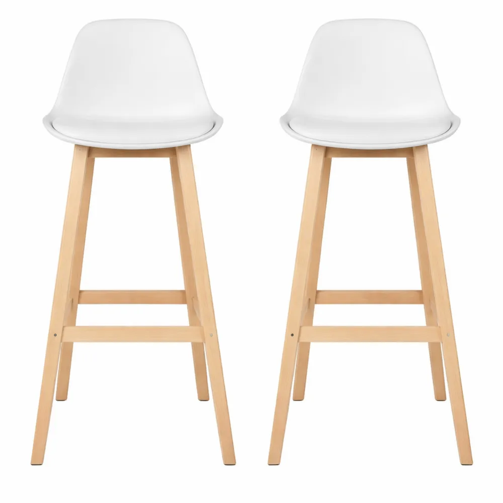 Sgabelli da Bar Moderni in Legno con Schienale e Poggiapiedi, 2 Pezzi, Bianco-Yorenest