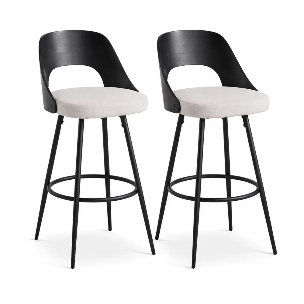 Coppia di sgabelli alti in lino con gambe in metallo e schienale in legno per penisola-Yorenest