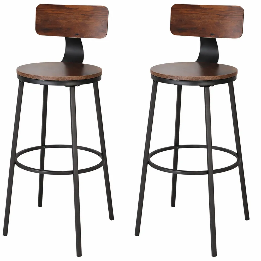 Sgabelli da Bar in Legno e Metallo, Marrone e Nero, Set di 2-Yorenest