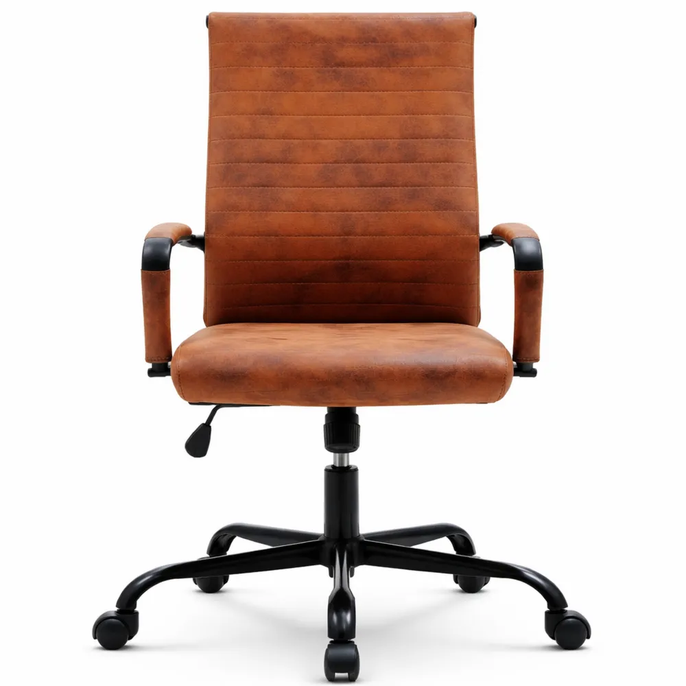 Sedia Ergonomica in Ecopelle con Schienale Alto e Supporto Lombare, Girevole e Regolabile-Yorenest