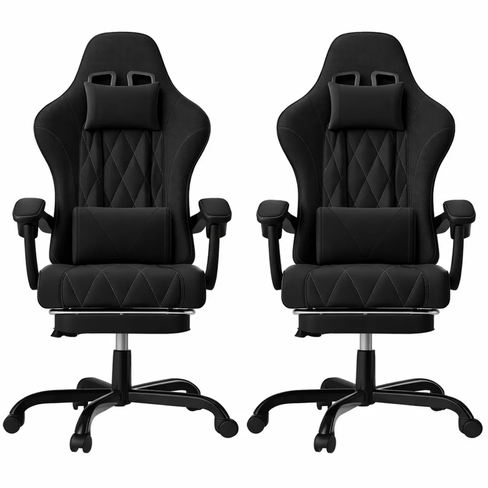 Sedia gaming ergonomica con massaggiatore e poggiapiedi, regolabile in altezza, capacità 150 kg, Nero-Yorenest