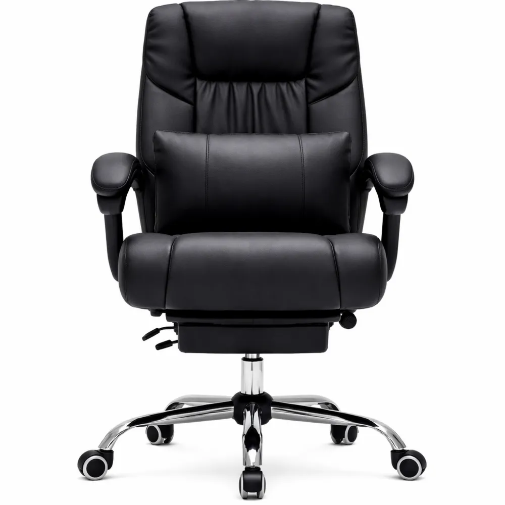 Poltrona Ergonomica Girevole con Poggiagambe Regolabile in Finta Pelle Nera-Yorenest