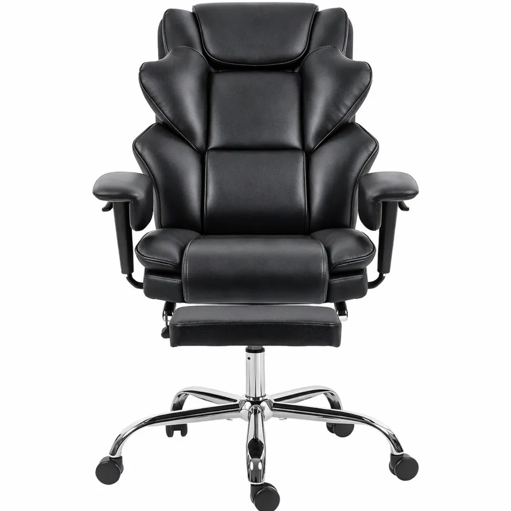 Sedia da Ufficio Ergonomica Reclinabile con Poggiapiedi, Pelle PU, Girevole, Schienale Alto, Braccioli Imbottiti, Altezza Regolabile, Portata 180kg, Nero-Yorenest