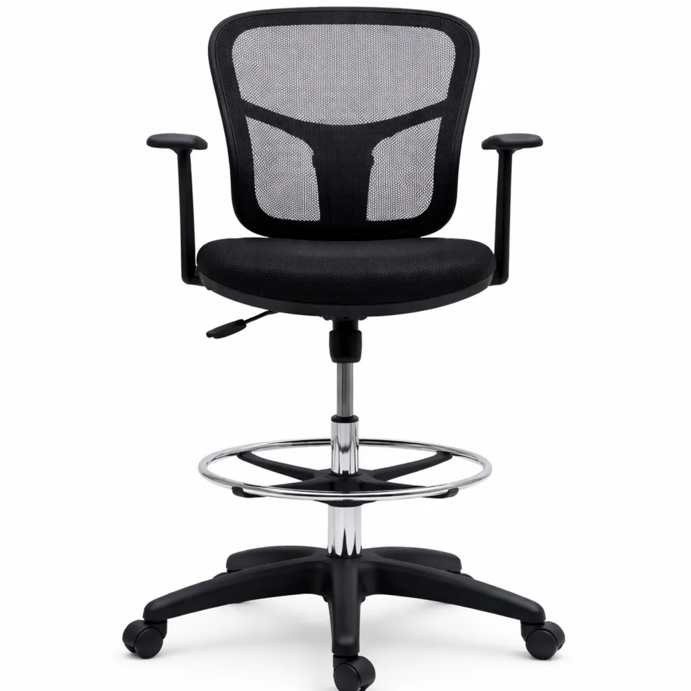 Sedia da Ufficio Ergonomica Regolabile con Poggiapiedi e Schienale Ricurvo, Nero-Yorenest