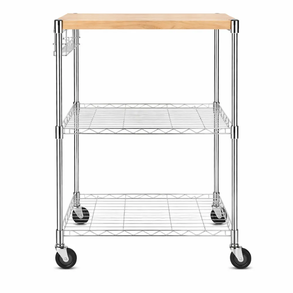 Scaffale da cucina portatile a 3 ripiani su ruote con ripiani regolabili-Yorenest