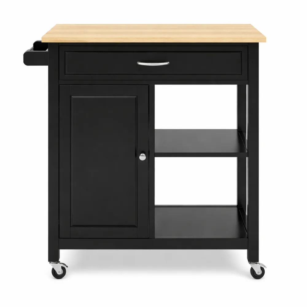 Carrello da Cucina in Legno con Cassetto e Ripiani su Ruote-Yorenest