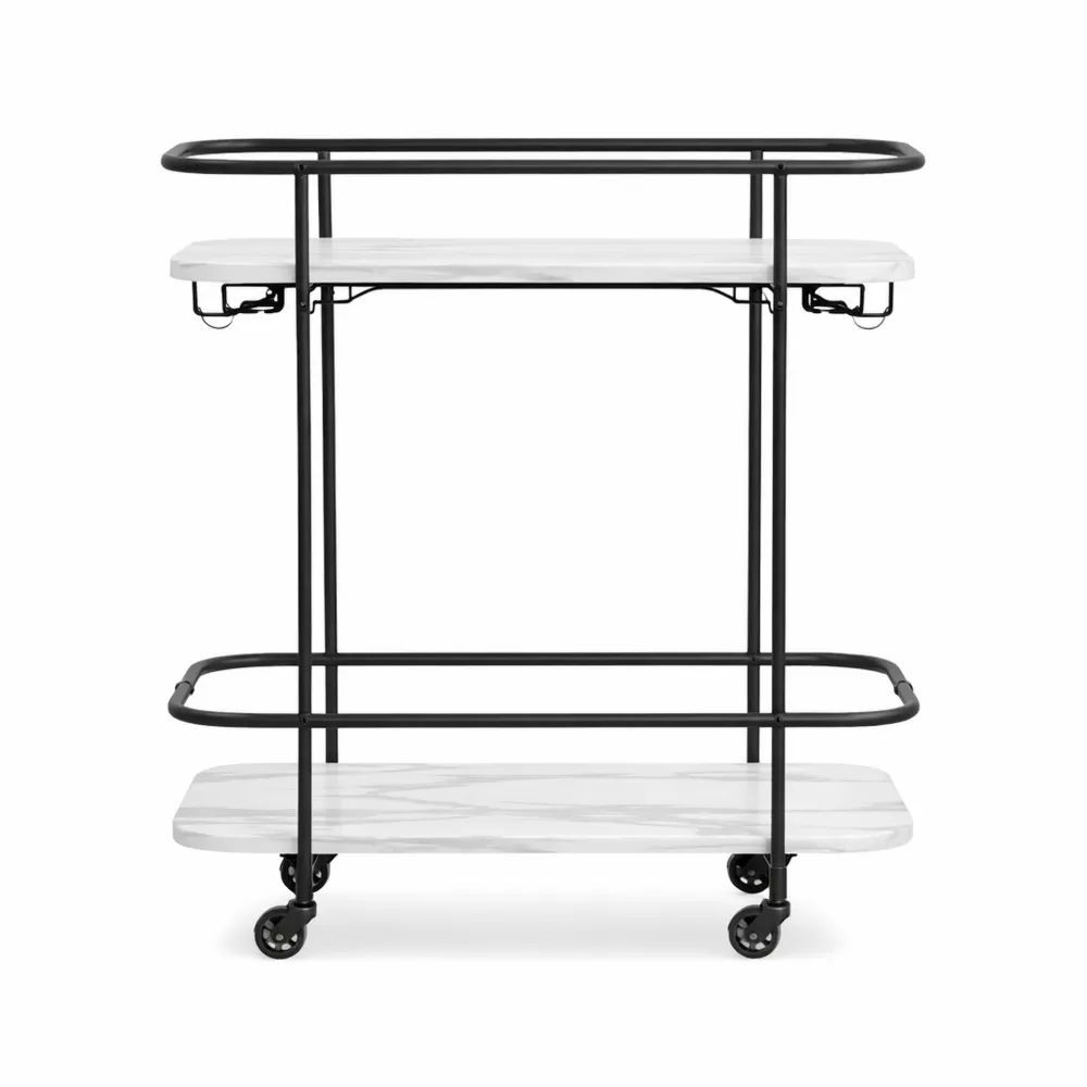 Carrello da Bar a 2 Livelli con Portabottiglie e Portabicchieri-Yorenest