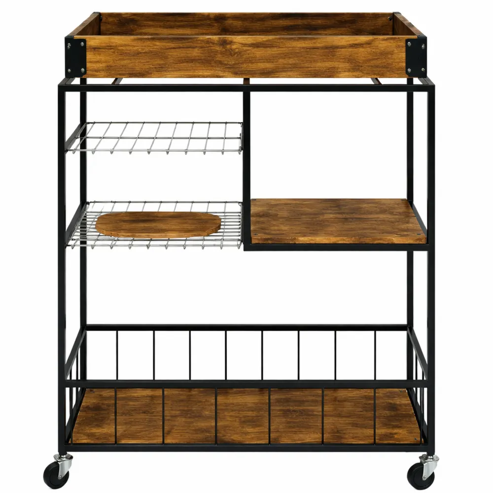 Carrello da cucina multiuso salvaspazio con ripiani e scomparto portabottiglie-Yorenest