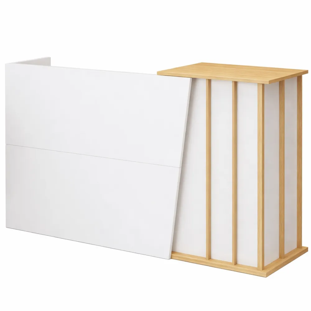 Comptoir d'accueil professionnel avec rangements sécurisés pour salon