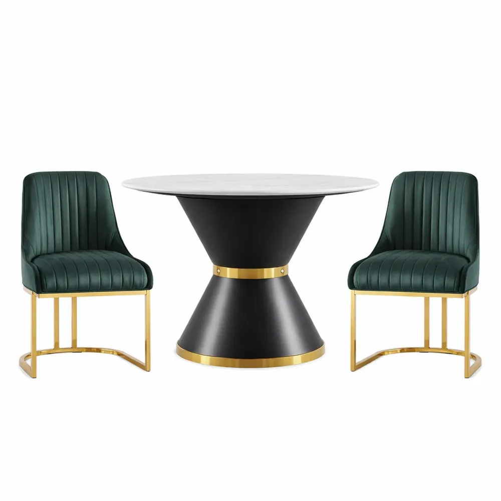 Chaises de salle à manger modernes en velours vert avec pieds dorés, lot de 2
