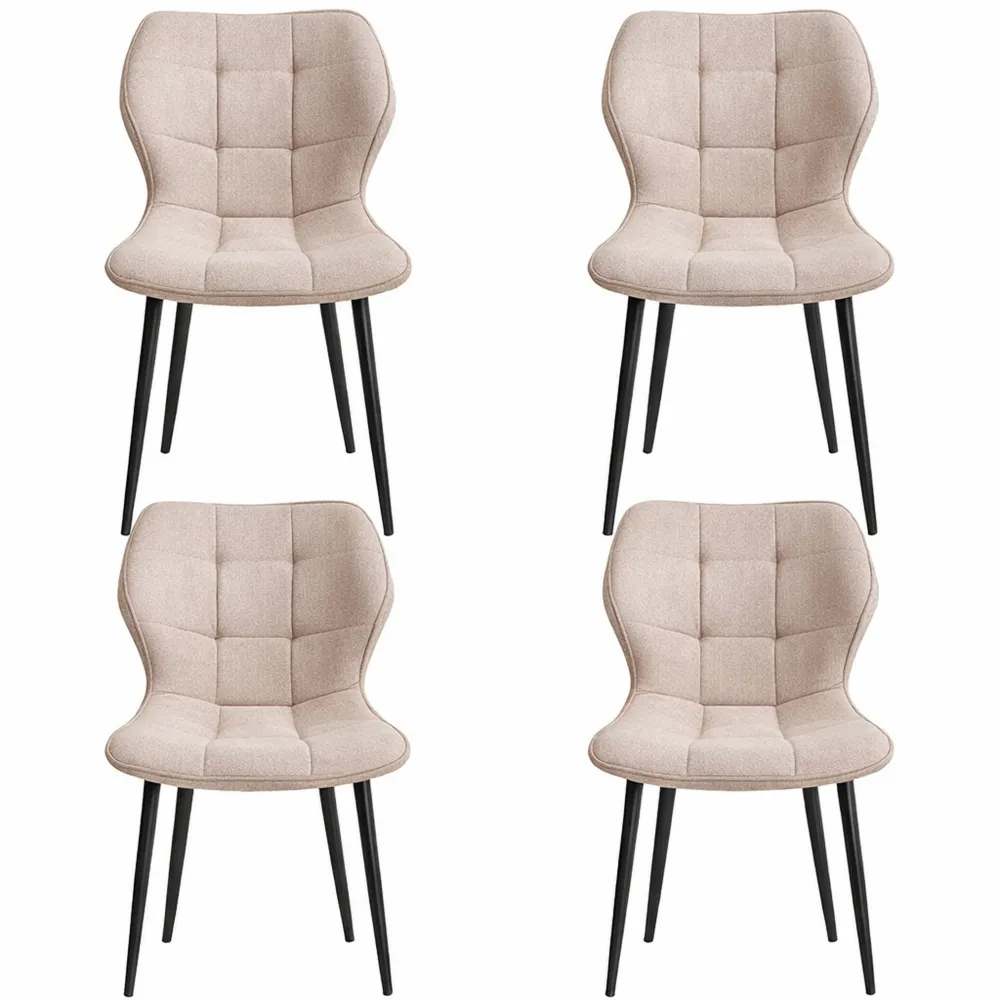 Ensemble de 4 chaises de salle à manger en lin avec dossier et pieds en métal