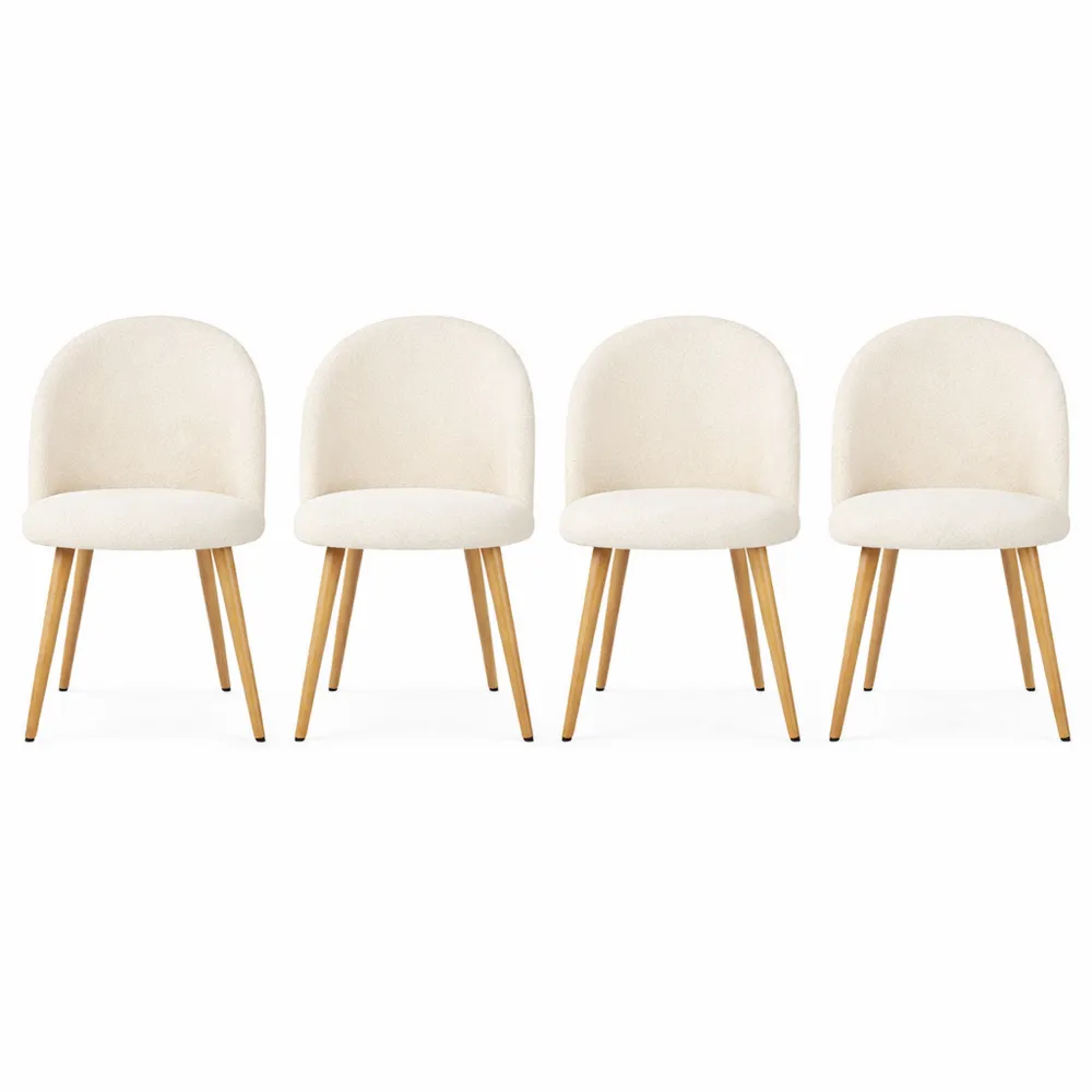 Ensemble de 4 chaises en tissu chenille beige, pieds en chêne et métal