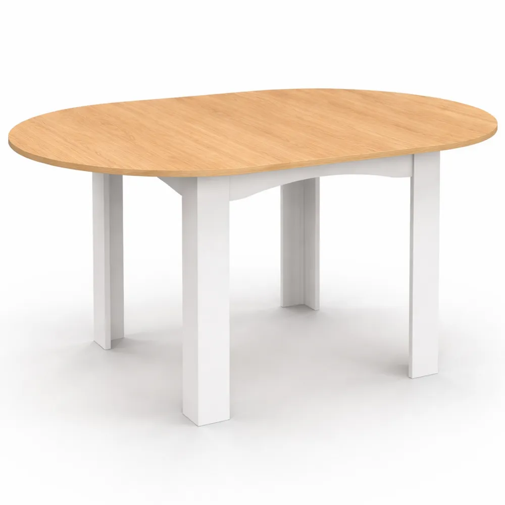 Table à manger extensible ronde pour 4 à 8 personnes, blanche, plateau 110-150 cm
