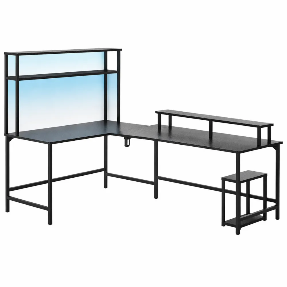 Table d'Angle Gaming avec Rangement et LED