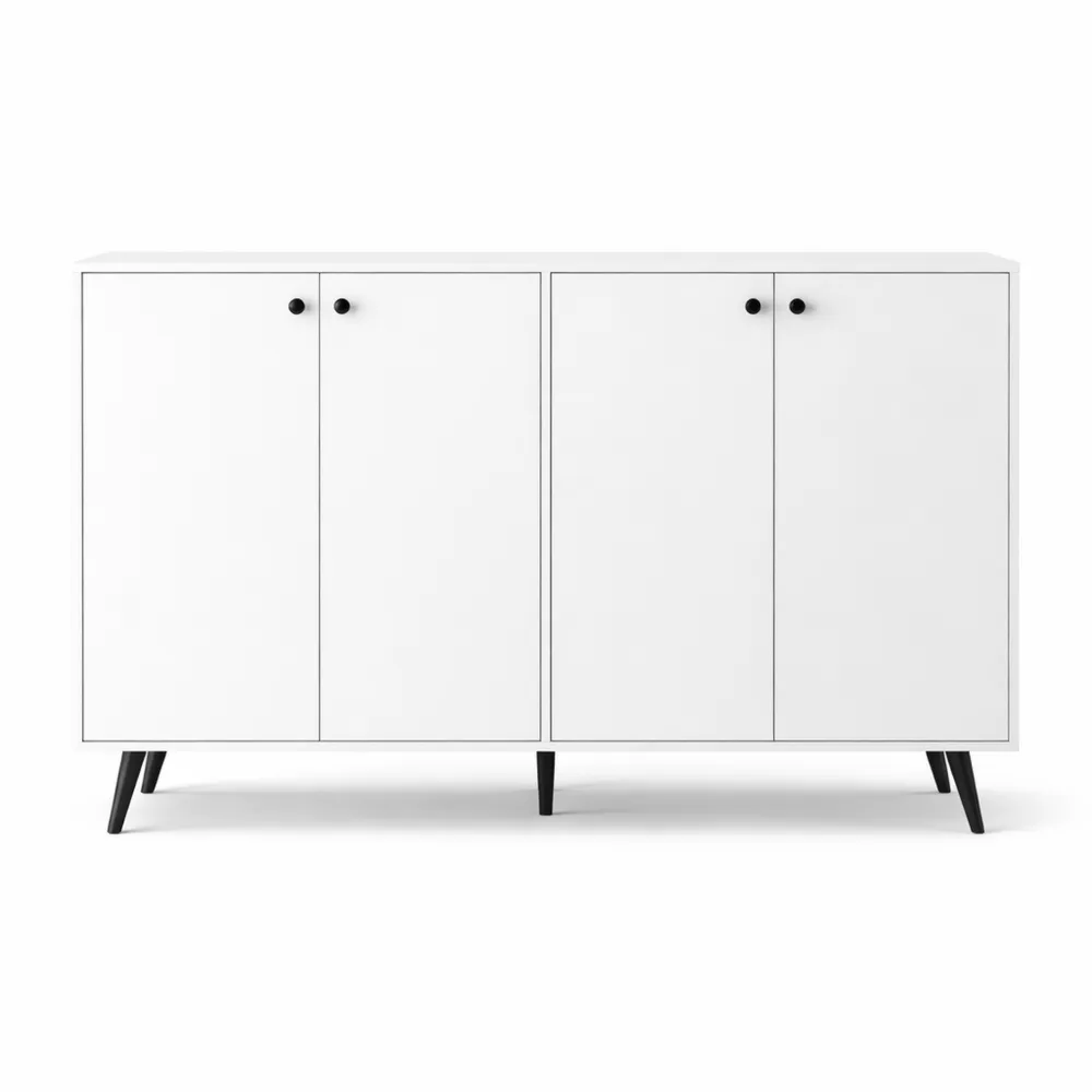 Buffet Bas Scandinave avec Étagères Réglables, Meuble de Rangement pour Salon et Salle à Manger