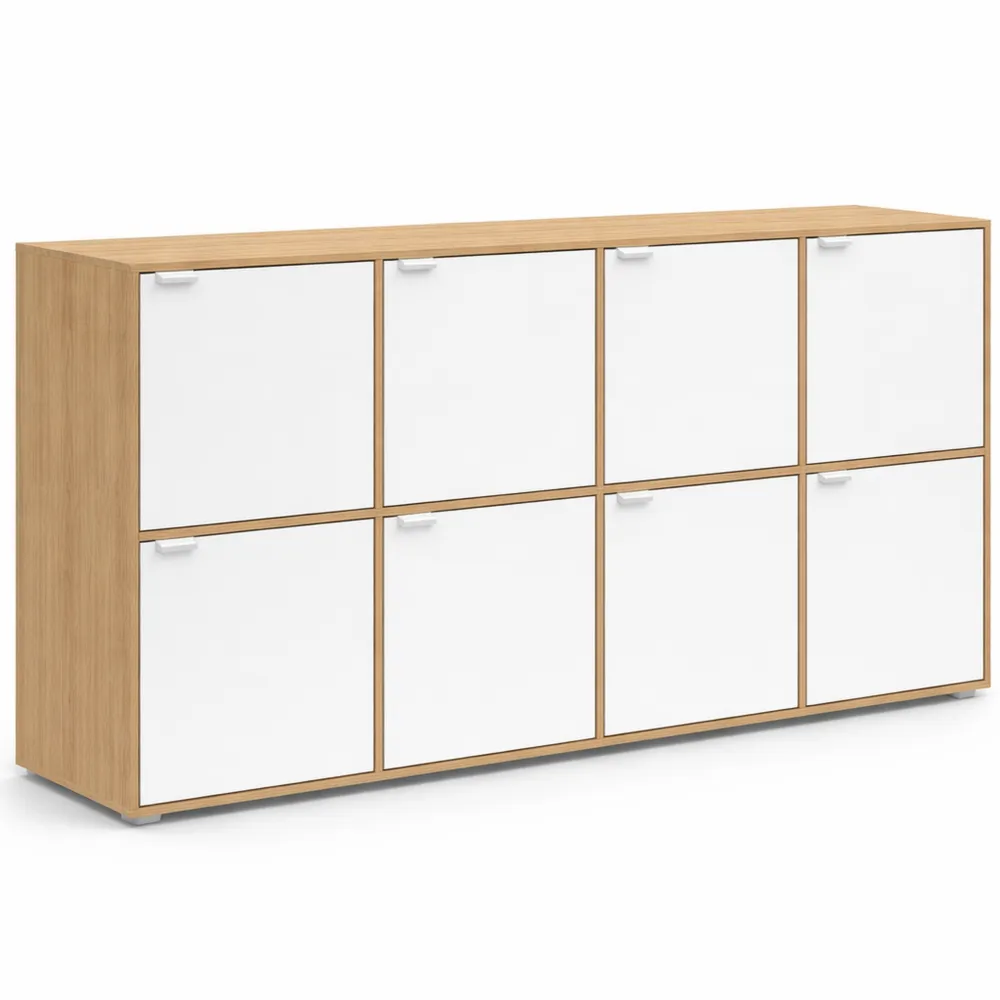 Buffet à casiers 139 cm avec 8 portes blanc et bois