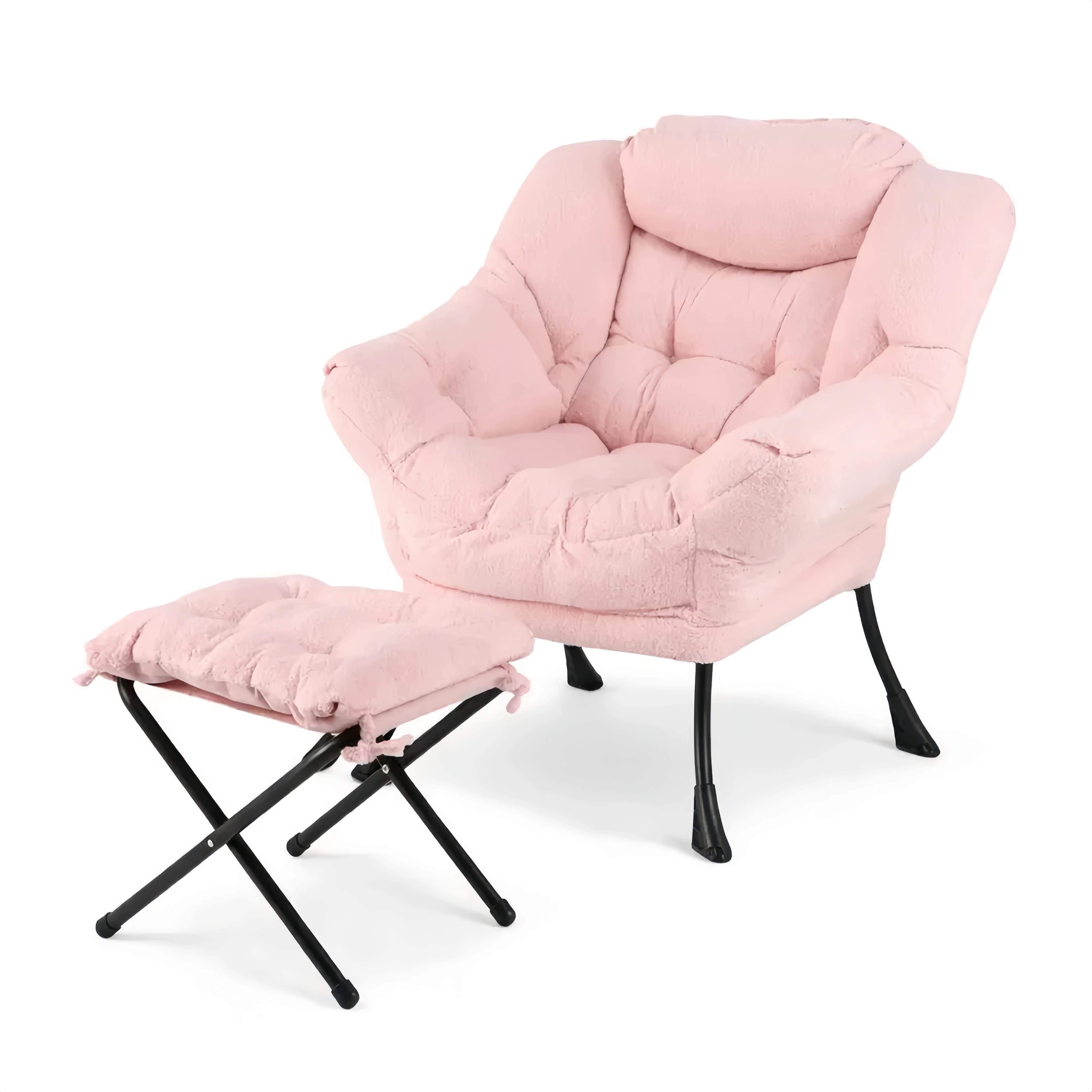 Fauteuil confortable en sherpa avec repose-pieds et poche latérale, support 150 kg