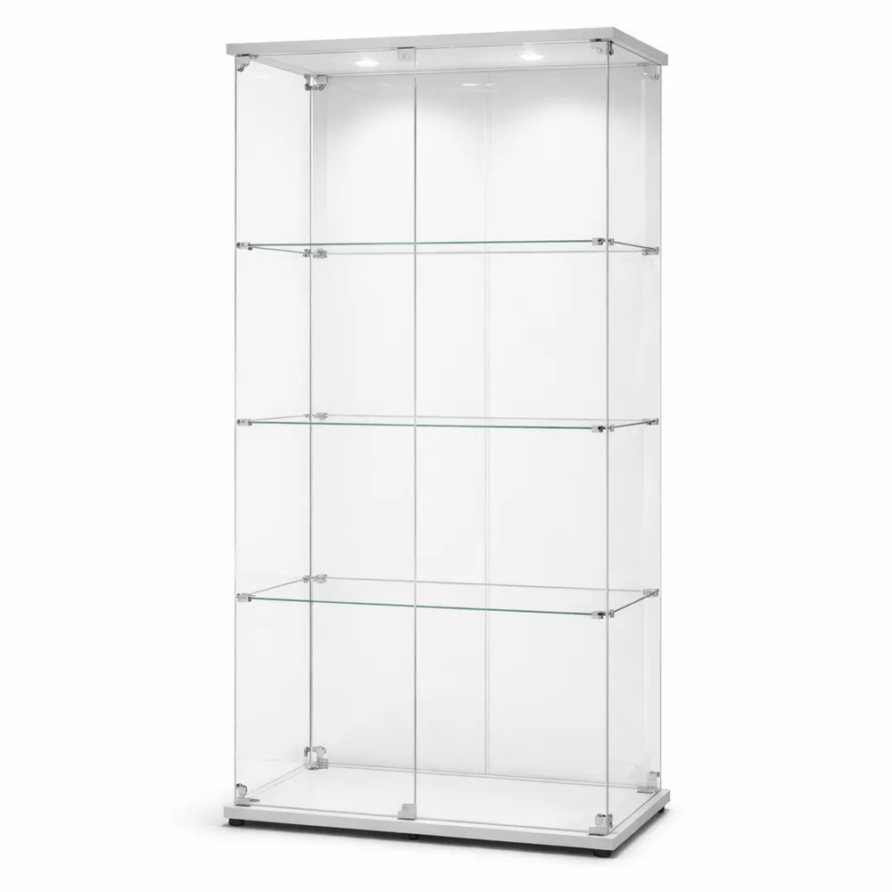 Armoire en Verre à LED avec 4 Étagères et 2 Portes