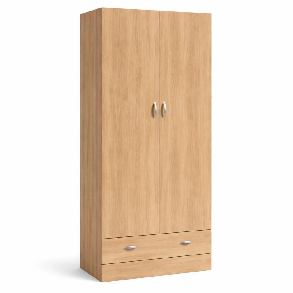 Armoire moderne à deux portes avec tiroir, finition chêne