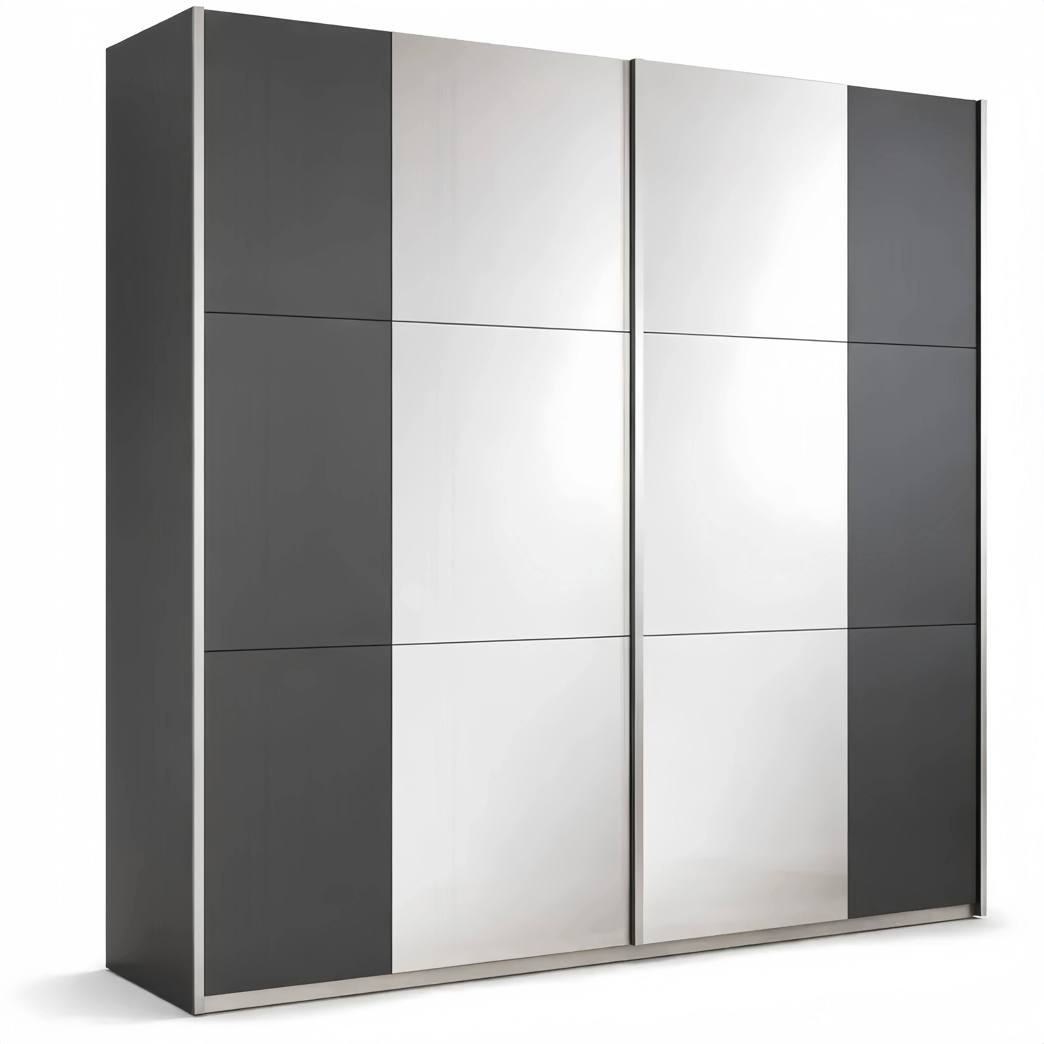 Armoire à Portes Coulissantes avec Miroirs et Accessoires Inclus, Gris Métallique