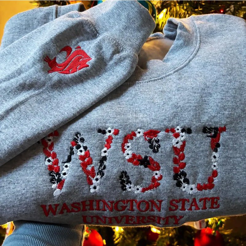 Custom College Floral Embroidered Sweatshirt - Canvasgiftco