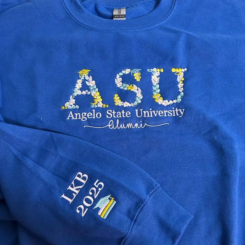 Custom College Floral Embroidered Sweatshirt - Canvasgiftco