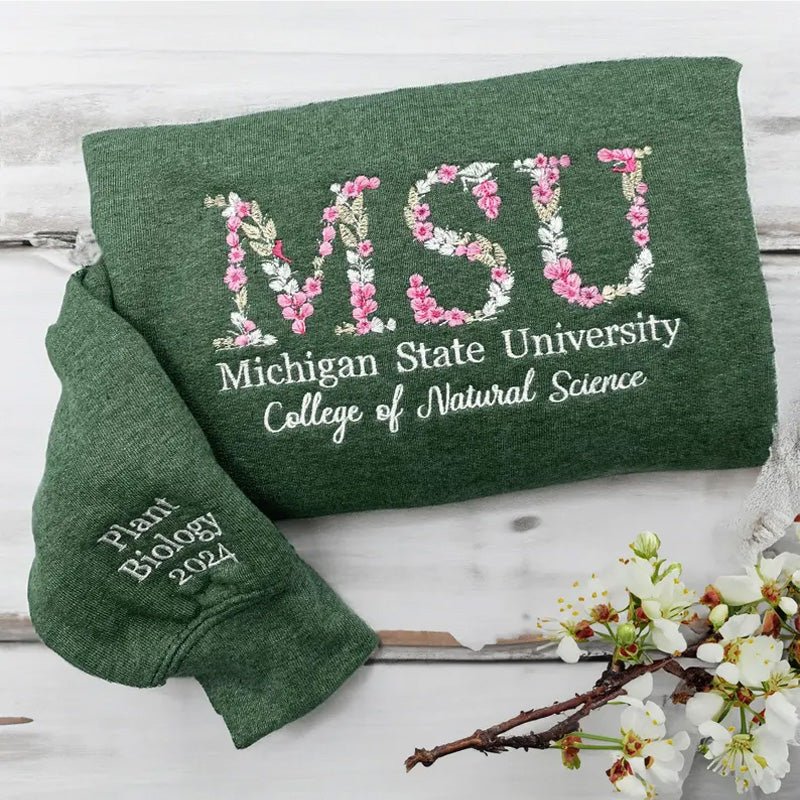 Custom College Floral Embroidered Sweatshirt - Canvasgiftco