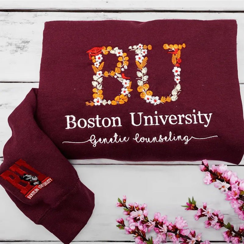 Custom College Floral Embroidered Sweatshirt - Canvasgiftco