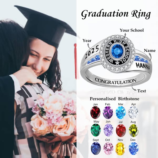 Personalized Engraved Birthstone Graduation Ring Gift for Graduates - Canvasgiftco