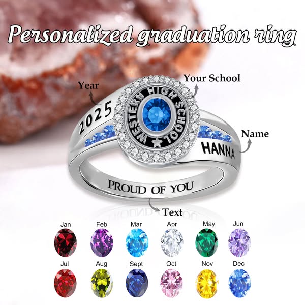 Personalized Engraved Birthstone Graduation Ring Gift for Graduates - Canvasgiftco