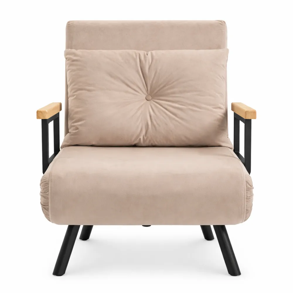 Fauteuil-lit 3 en 1 avec dossier ajustable et coussin, tissu velours, pour salon et bureau