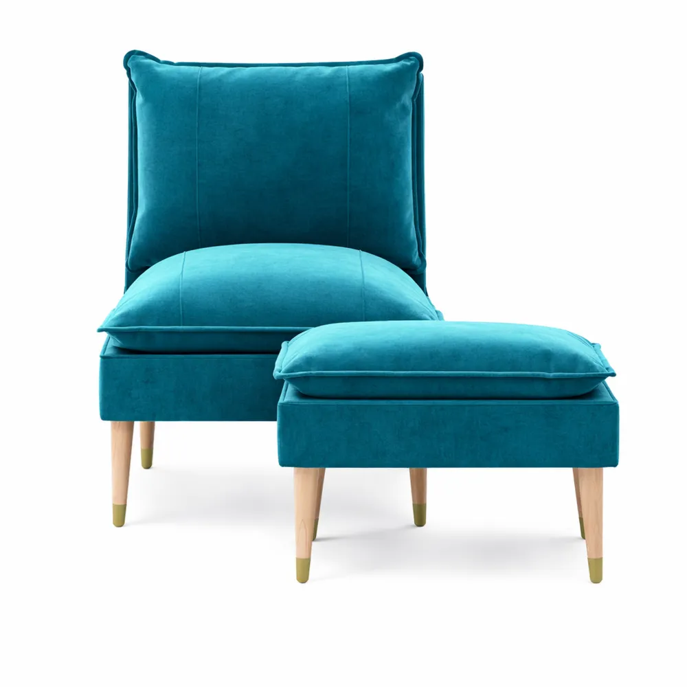 Fauteuil de Salon Relaxant en Velours Bleu avec Repose-Pieds