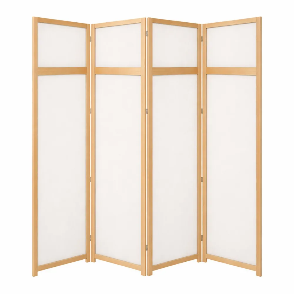 Paravent Pliable en Plastique et Bambou, 168 x 135,5 cm, Intérieur, Naturel et Blanc