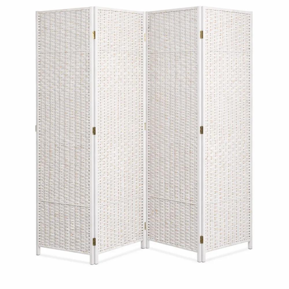 Paravent pliable en bois et corde, 4 panneaux, 170 x 160 cm, blanc