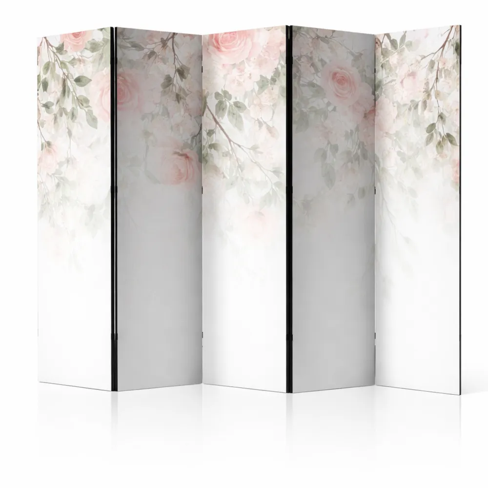 Paravent en Bois Naturel avec Imprimé Floral 225x172 cm