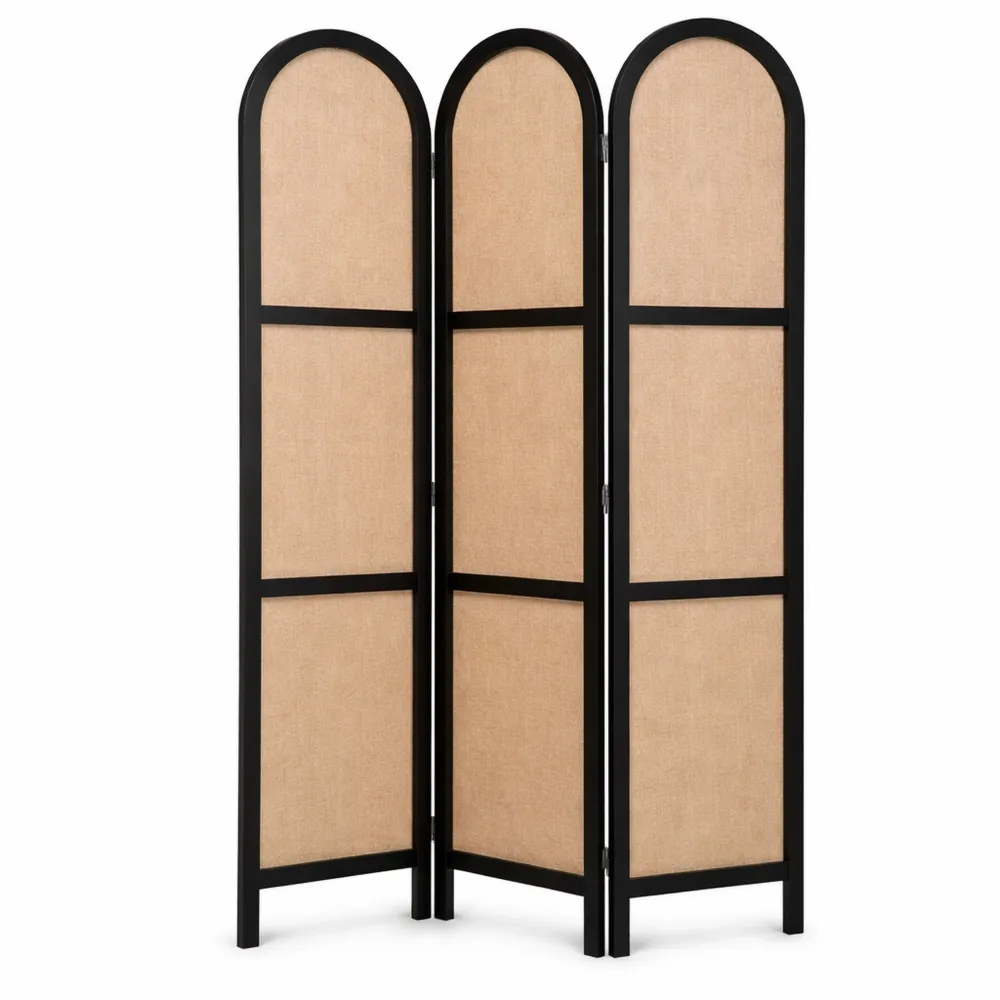 Cloison de Séparation en Cannage et Bois Noir et Beige 170x120 cm